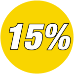 korting sticker rond 15% - geel WSK001