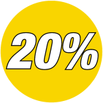 korting sticker rond 20% - geel WSK001