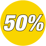 korting sticker rond 50% - geel WSK001